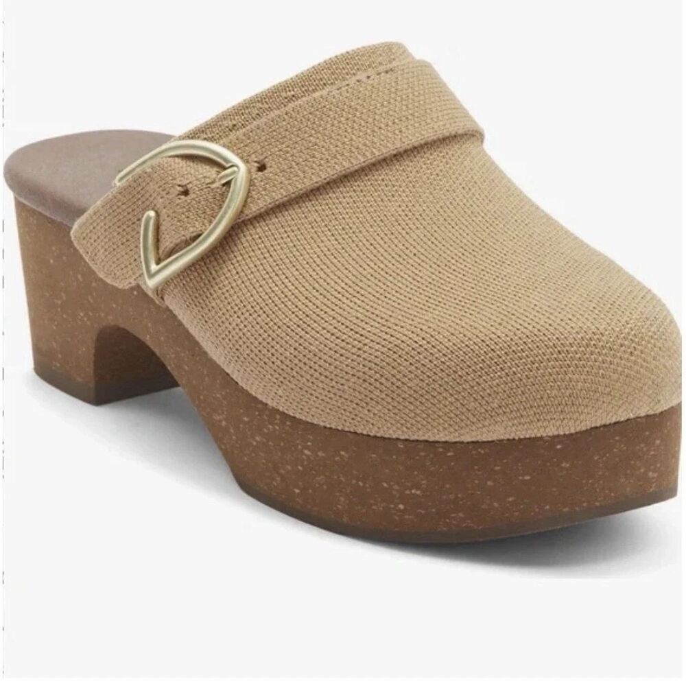 Rothy's The Buckle Clog Wren Boucle Tan Camel Women's Size 9.5 Mule Wedge Shoes - Picture 3 of 7